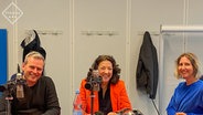 Autor Tilman Wörtz, Redakteurin Christiane Glas und Autorin Elisabeth Weydt (v.l.n.r.) im Gespräch über das Making of des Podcasts "Der Wandel ist weiblich". © NDR Foto: Jaqueline Brzeczek