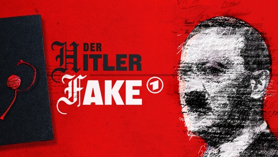 Auf einer Bildmontage sind vor einem roten Hintergrund die gefälschten "Hitler-Tagebücher" der Schriftzug "Der Hitler-Fake" und Hitler zu sehen. © SWR / Chris Gruber 