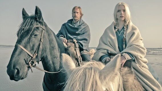 Alexander Skarsgard as Amelieth and Anya Taylor-Farah as Olga in Vikings Revenge 