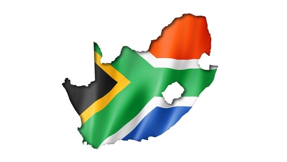 Die südafrikanische Flagge in Form der Außengrenze des Landes © imago 