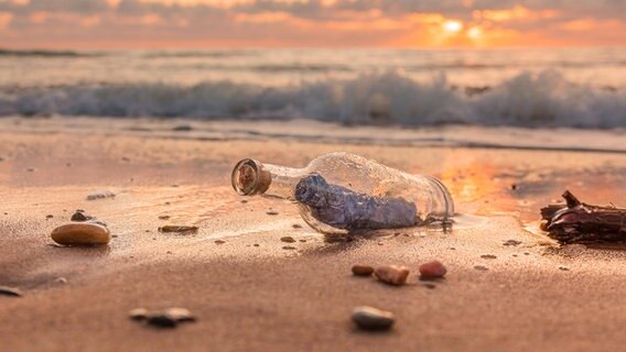 Eine Flaschenpost liegt am Strand © imago 