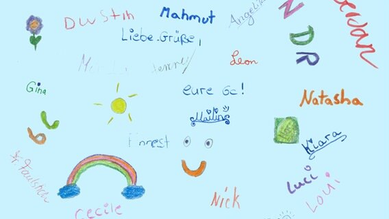 Unterschriften und kleine Zeichnungen von Kindern der 6c der Gemeinschaftsschule Mölln © NDR Foto: Janine Lüttmann