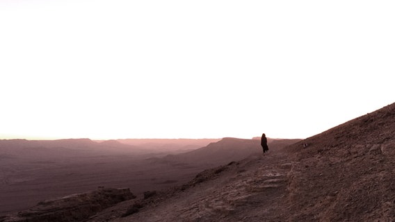 Eine Frau steht in der bergigigen Landschaft der Negev Wüste. © NDR/SilasS/photocase.de Foto: SilasS