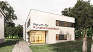 Ein weißes Gebäude mit der Aufschrift Forum für Künstlernachlässe. © Forum für Künstlernachlässe Foto: Forum für Künstlernachlässe