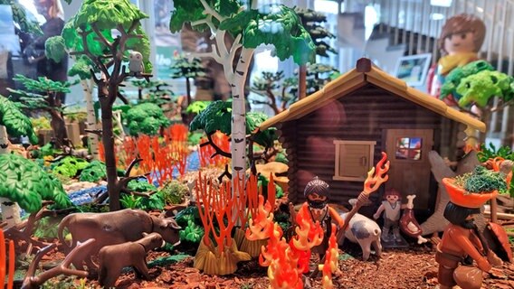 Eine Landschaft mit Tieren aus Playmobil im Archäologischen Museum Harburg © NDR Foto: Peter Helling