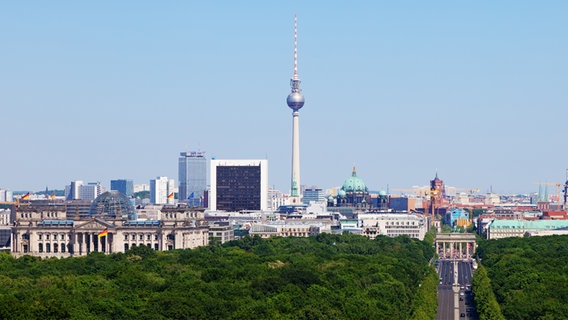 Ein Foto der Berliner Skyline mit dem Fernsehturm im Zentrum. ©  CC BY-SA 3.0 (https://creativecommons.org/licenses/by-sa/3.0/deed.de) Foto:  Thomas Wolf, www.foto-tw.de
