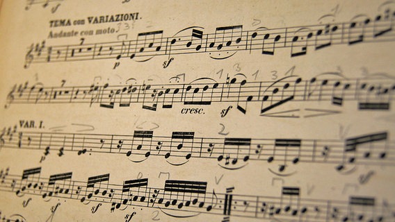 Eine Partitur von Johannes Brahms mit Anmerkungen über den Noten. © NDR Foto: Nadine Dietrich