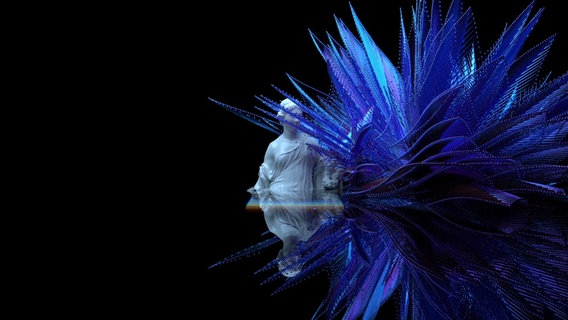 Computeranimation einer Statue mit blauen Streifen © delian::quartetts 