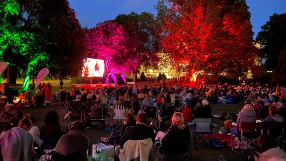 Zuschauer sitzen im Park vor einer Videowand © NDR.de Foto: Svenja Estner