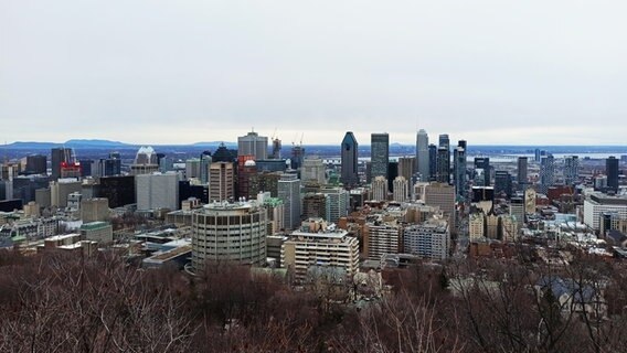 Man sieht die kanadische Stadt Montréal von oben mit vielen hohen Gebäuden. © Eva Schramm / NDR Foto: Eva Schramm