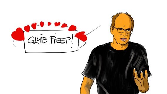 Andreas Platthaus im Comic-Stil mit der Sprechblase "Glub Pieep" © NDR Foto: Illustration: Mathias Heller