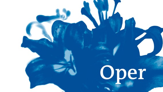 Das "Oper"-Logo des ARD Radiofestivals 2018 zeigt eine blau gefärbte Großaufnahme einer Blüte. Davor steht der Titel der Sendereihe "Oper". © ARD 