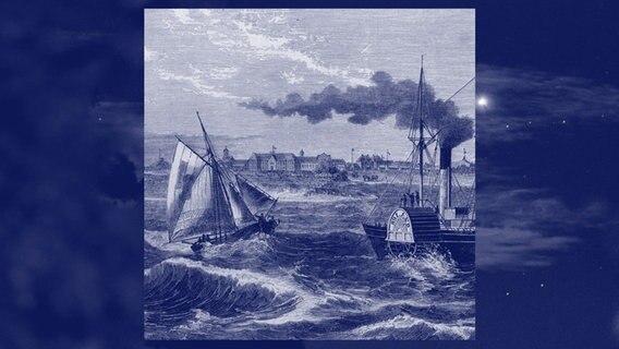 'Ansicht des Seebades Norderney'. - Holzstich, 1865. Aus: Illustrirte Zeitung, 45.Bd., Nr. 1150, Leipzig, 15.Juli 1865, S.52. © picture alliance / akg-images / photocase / Catalenca (m) Foto: Catalenca