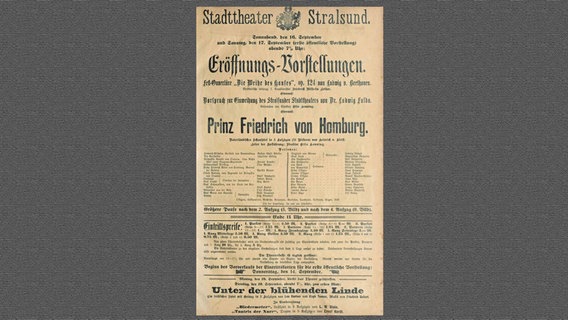 Eröffnungsplakat des Stadttheaters Stralsund aus dem Jahr 1916. © Stadttheater Stralsund 