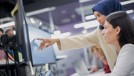 Zwei junge Frauen arbeiten am Computer © picture alliance / PantherMedia 