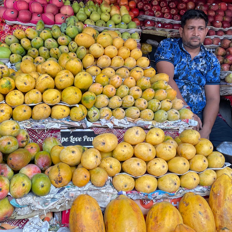 Marktstand mit Mangos in Neu Delhi © NDR Foto: Charlotte Horn