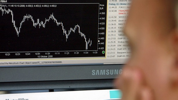 Ein Händler schaut in der Börse in Hamburg auf die fallenden Kurse auf seinem Monitor. © dpa Foto: Jens Ressing