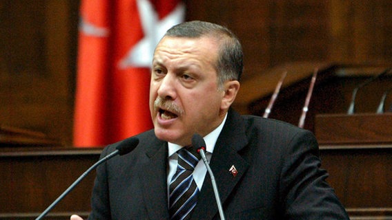 Der türkische Ministerpräseident Erdogan spricht vor dem Parlament in Ankara. (29.07.2008) © dpa - Bildfunk Foto: epa/Tumer