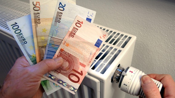 Hand mit Geldscheinen vor einem Heizkörper © picture-alliance Foto: Armin Weigel