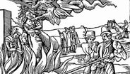 Feuertod von drei Zauberinnen - Zeitgenössisches Flugblatt mit Holzschnitt. (Ausschnitt), Nürnberg (Joerg Merckel), 1555 © picture-alliance/ akg-images 
