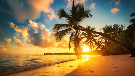 Sonnenuntergang am Palmenstrand. © fotolia Foto: ValentinValkov