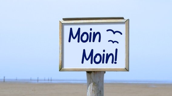 Ein Schild am Strand auf dem "Moin Moin" steht. © VRD/fotolia Foto: VRD