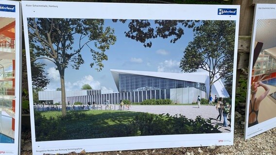 Eine Visualisierung der fertigen Alsterschwimmhalle. © NDR Foto: Anna Rüter