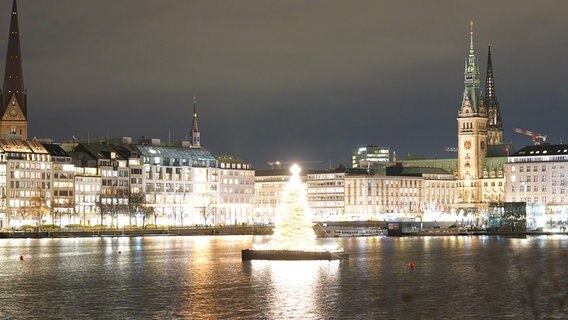 Die Alstertanne leuchtet auf der Binnenalster. © picture alliance/dpa Foto: Marcus Brandt