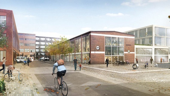 So könnte es auf dem Kolbenschmidt-Fabrikgelände in Ottensen einmal aussehen. (Entwurf des Hamburger Büros coido architects). © coido architects 