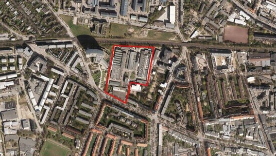 Das Luftbild zeigt das Gelände der Kolbenschmidt-Fabrik im Hamburger Stadtteil Ottensen an der Friedensallee. © Bezirksamt Altona 
