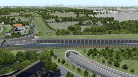 Eine Visualisierung zeigt den geplanten Tunnel Kornweide in Wilhelmsburg. © DEGES Foto: DEGES