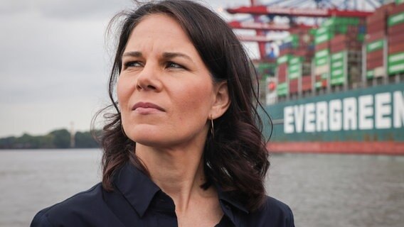 Außenministerin Annalena Baerbock (Grüne) bei einer Fahrt durch den Hamburger Hafen. © Christian Charisius/dpa 