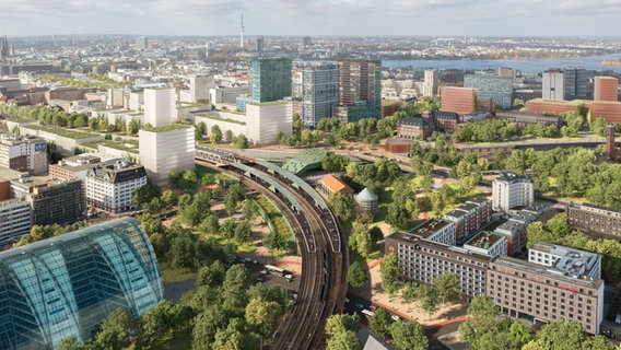 Eine Visualisierung zeigt das Gebiet Berliner Tor aus der Luft. © Visualisierung Philipp Obkircher 