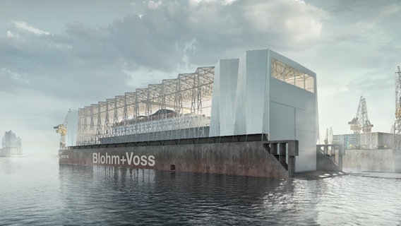 Ein Entwurf des neuen Blohm + Voss Baus im Hafen. © NDR Foto: Screenshot