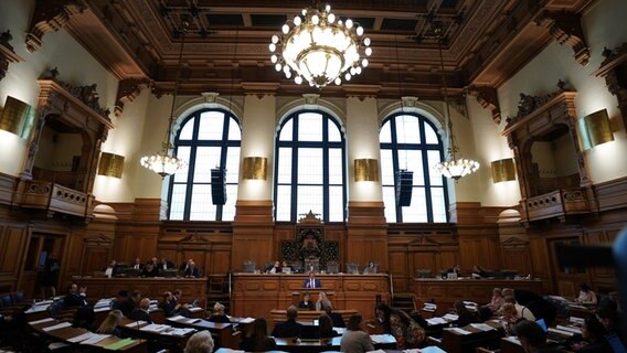 Die Abgeordneten sitzen im Plenarsaal während der Sitzung der Hamburgischen Bürgerschaft im Rathaus. © arcus Brandt/dpa 