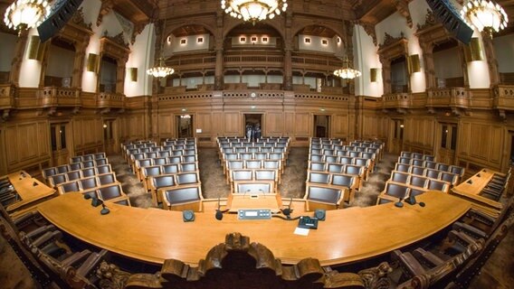 Blick in den Plenarsaal der Hamburgischen Bürgerschaft von der Bank des Präsidiums. © dpa-Bildfunk Foto: Christian Charisius