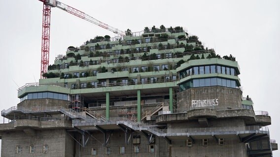 Blick auf den Bergpfad an der Bunkerfassade des begrünten Hochbunkers im Hamburger Stadtteil St. Pauli. © picture alliance / dpa Foto: Marcus Brandt