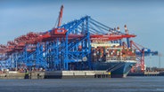 Ein Containerschiff liegt am HHLA-Terminal Burchardkai im Hamburger Hafen. © picture alliance/Bildagentur-online 