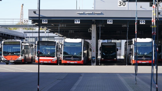Busse stehen auf einem Betriebshof der Hamburger Hochbahn. © picture alliance/dpa Foto: Marcus Brandt