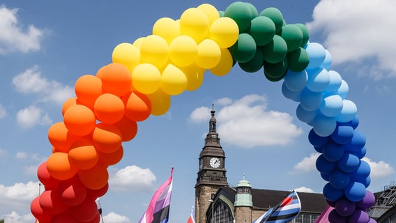 Bunte Luftballons sind bei der Parade zum Christopher Street Day (CSD) am 4. August 2018 vor dem Hauptbahnhof zu sehen. © picture alliance/dpa Foto: Markus Scholz