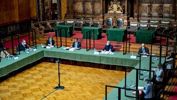 Der Untersuchungsausschuss der Hamburgischen Bürgerschaft zur Cum-Ex-Steuergeldaffäre bei seiner Arbeit. © picture alliance/dpa Foto: Axel Heimken