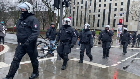 Polizisten im Einsatz bei einer Demo in Hamburg. © NDR Foto: Finn Kessler