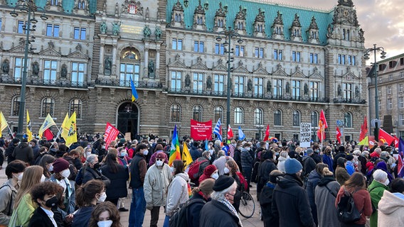 Hunderte Menschen demonstrieren auf dem Hamburger Rathausmarkt. © NDR Foto: Kai Salander