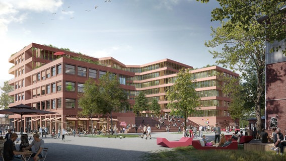 Visualisierung: Büro auf dem ehemaligen ThyssenKrupp-Areal. © Freie und Hansestadt Hamburg / gmp Architekten_WES Landschaftsarchitektur / Visualisierung: moka-studio 