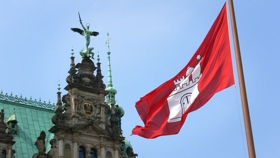 Flagge von Hamburg weht schlapp im Wind © Fotolia.com Foto: Michael Klug