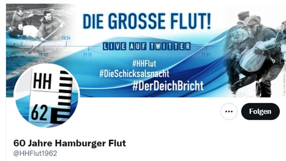 Ein Logo zu Die große Flut live auf Twitter © Twitter/HHFlut1962 / dpa / Lothar Heidtmann 