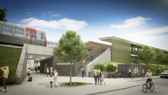 Eine Visualisierung der geplanen U3-Haltestelle an der Fuhlsbüttler Straße. © HOCHBAHN 