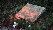 Das Grab von Helmudt Schmidt mit Hakenkreuzen beschmiert. © TV Newskontor / DSLR News 