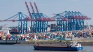 Blick über die Elbe auf das Container Terminal Tollerort der Hamburger Hafen und Logistik AG (HHLA). © picture alliance/dpa | Markus Scholz Foto: Markus Scholz