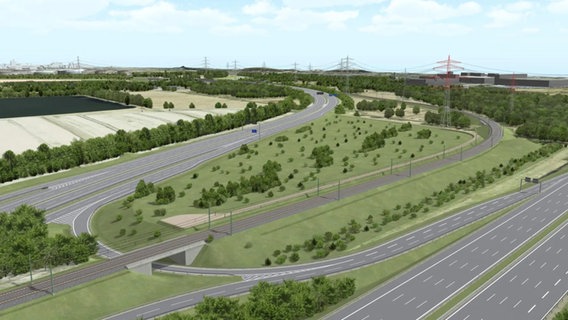 Visualisierung der geplanten A 26 Ost im Abschnitt Moorburg. © DEGES 